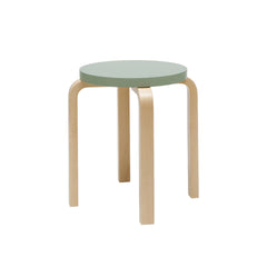 Artek Stool E60, design by Alvar Aalto  (four legs): Legs birch natural lacquered, seat green lacquered
