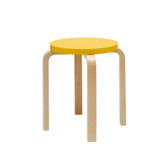 Artek Stool E60, design by Alvar Aalto  (four legs): Legs birch natural lacquered, seat yellow lacquered