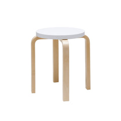 Artek Stool E60, design by Alvar Aalto (four legs): Legs birch natural lacquered, seat white lacquered