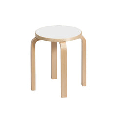 Artek Stool E60, design by Alvar Aalto (four legs): Legs birch natural lacquered, seat IKI white HPL (laminate)