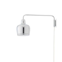 Wall Light A330S 'Golden Bell' designed by Alvar Aalto, featuring a chrome-plated shade with a perforated rim that filters light beautifully and prevents glare. The light comes with a white cable.